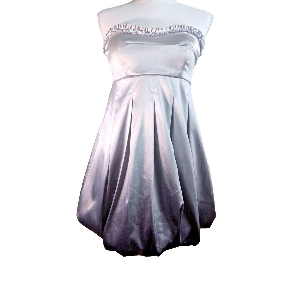Vintage Y2K Ruby Rox Strapless Bubble Silver Dress Medium Ombre Satin Party